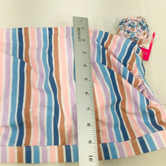 Xhilaration Women's Size 24W Metallic Thread Longline Bandeau Swim Top Striped - Picture 10 of 12